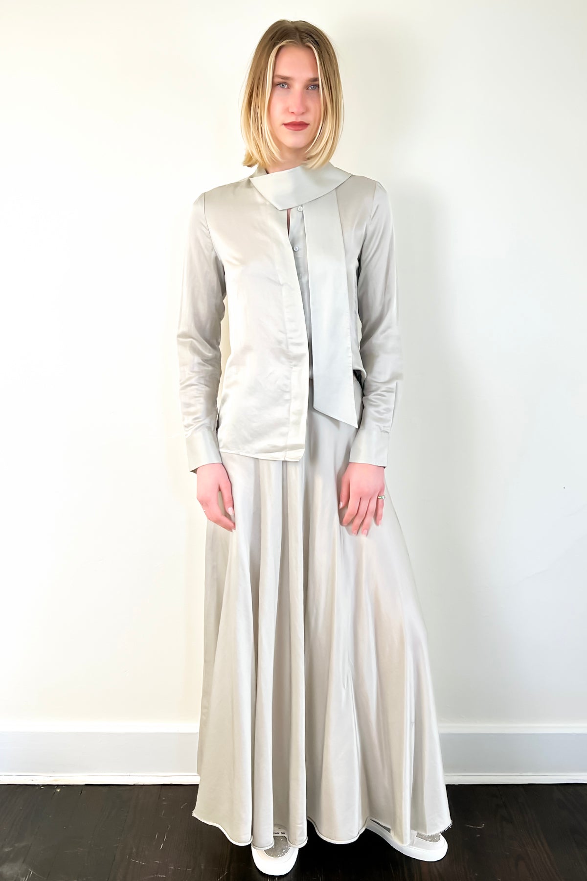 Bow Tie Blouse - Silver by Brazeau Tricot — view 5