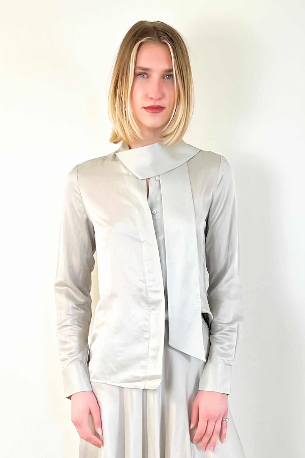 Bow Tie Blouse - Silver by Brazeau Tricot — view 3