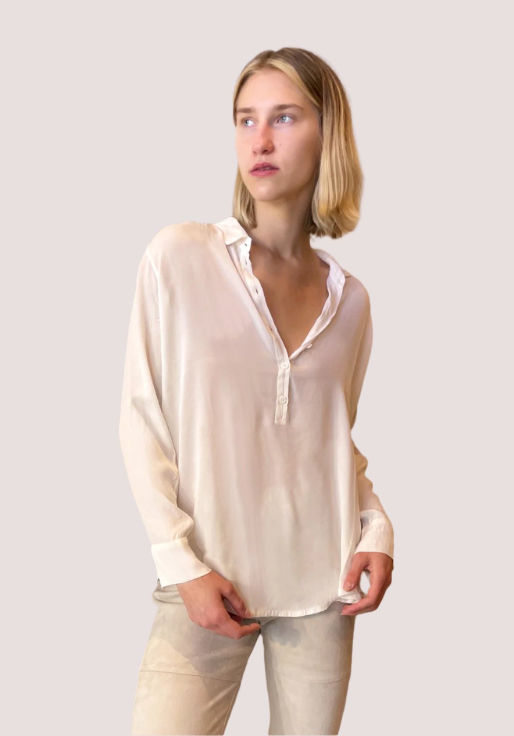 Quarter Button Down Silk Shirt - White by Private 0204 | 25 South Boutiques