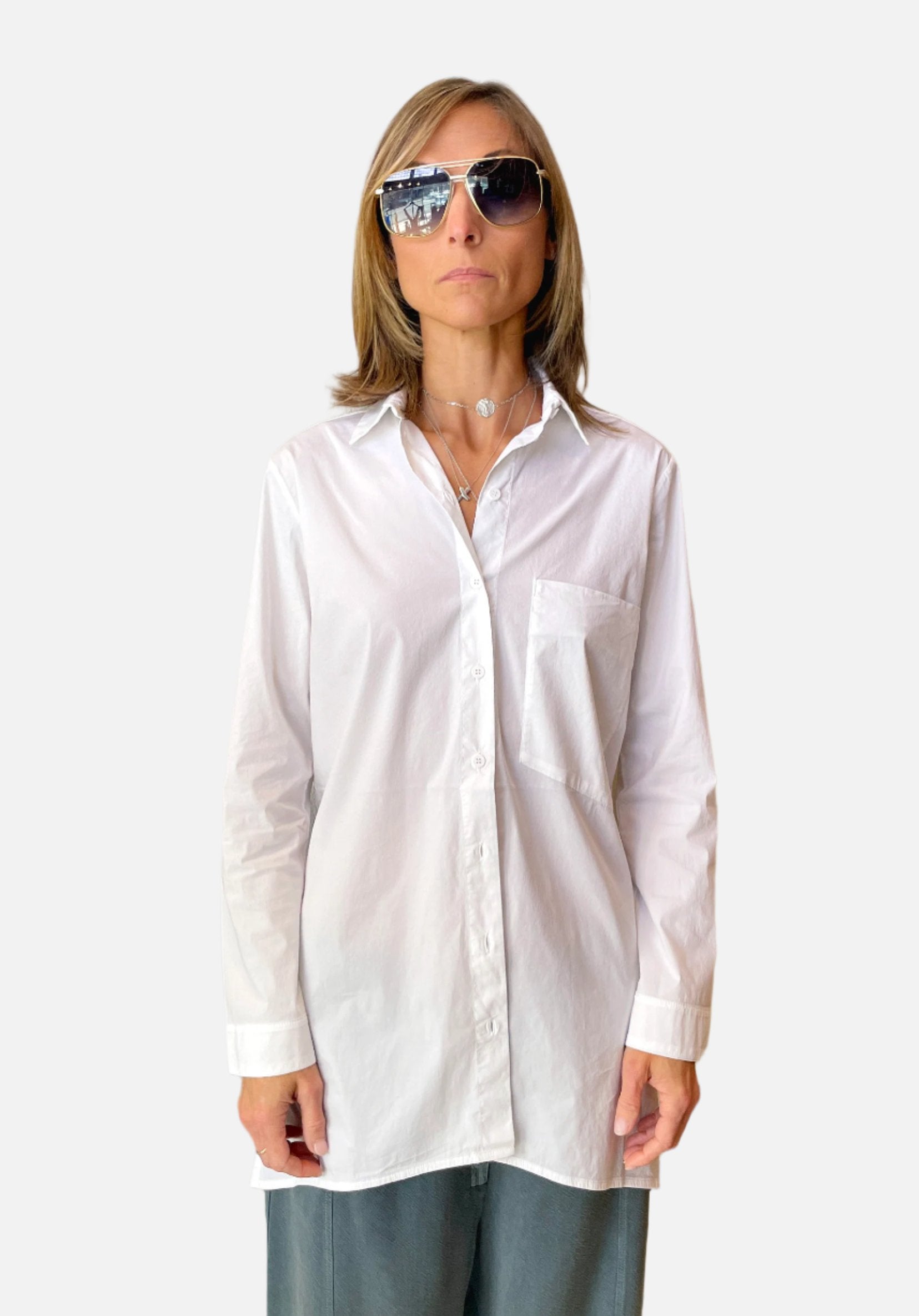 Comfort Fit Stretch Cotton Long Shirt w/ Side Vents - White by Transit Par-Such | 25 South Boutiques