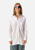 Comfort Fit Stretch Cotton Long Shirt w/ Side Vents - White by Transit Par-Such | 25 South Boutiques