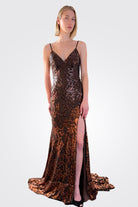 Embellished Backless Dress - Brown Copper by Jovani | 25 South Boutiques