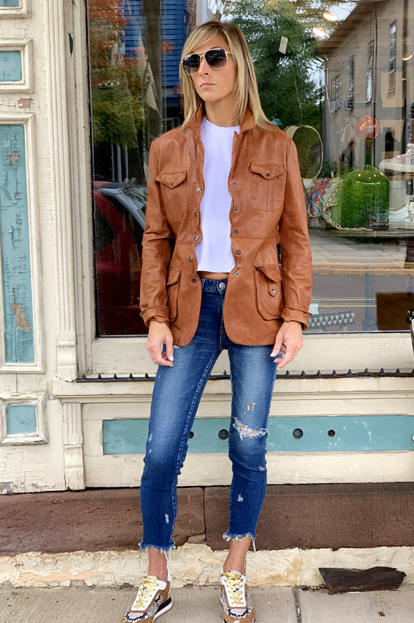 Delphine Leather Jacket - Cognac by C`est Fini — alternate view