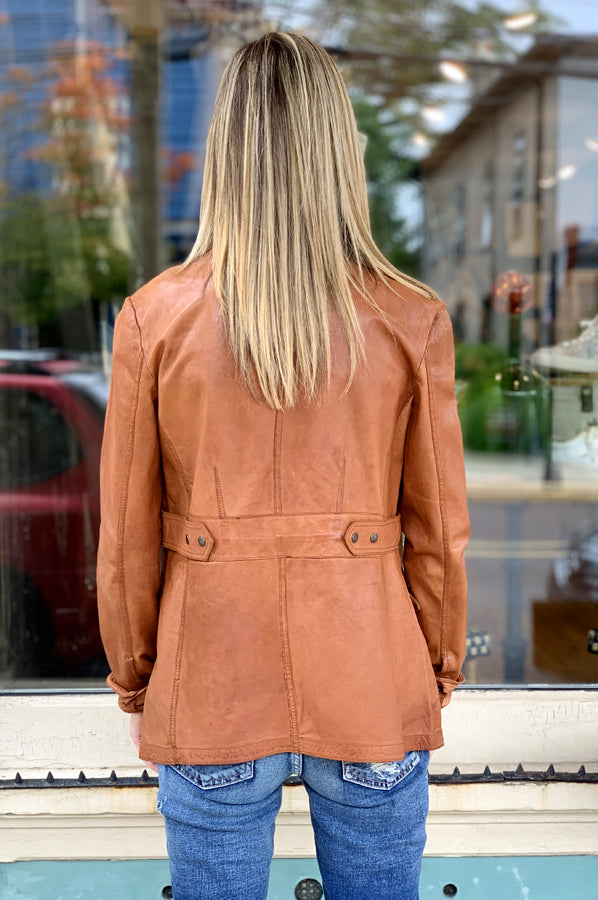 Delphine Leather Jacket - Cognac by C`est Fini — view 3