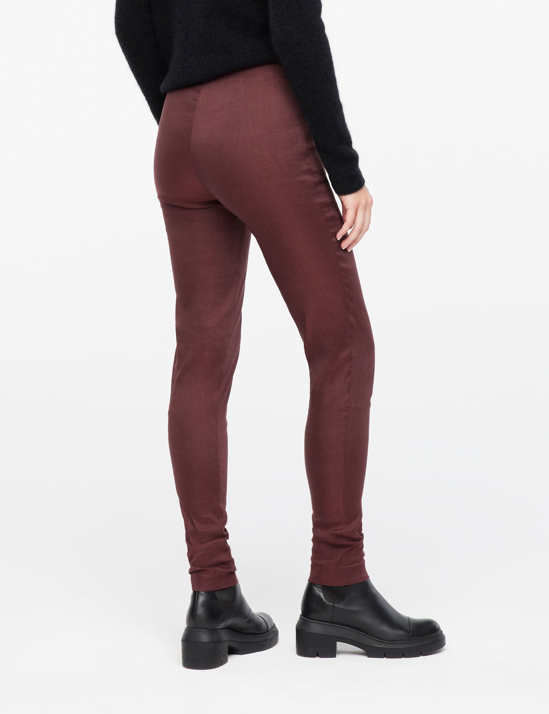 Stretch Linen Long Leggings - Burgundy by Sarah Pacini — alternate view