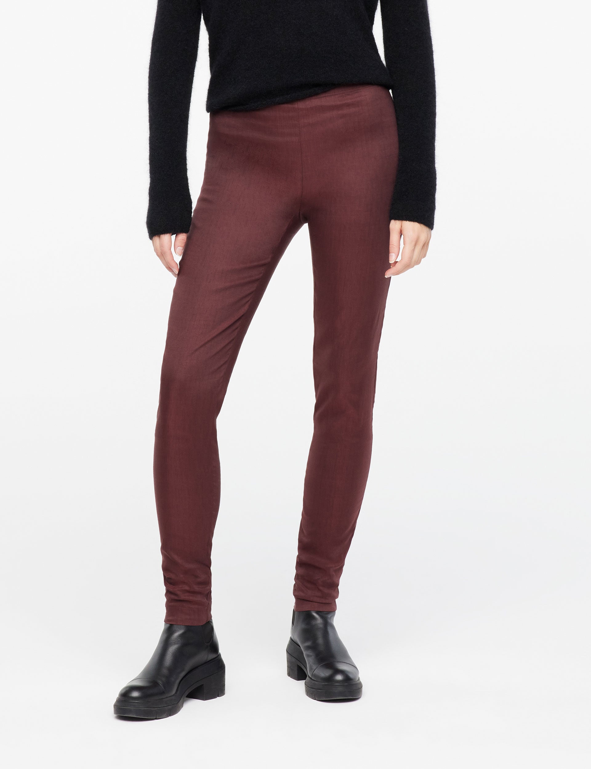 Stretch Linen Long Leggings - Burgundy by Sarah Pacini | 25 South Boutiques