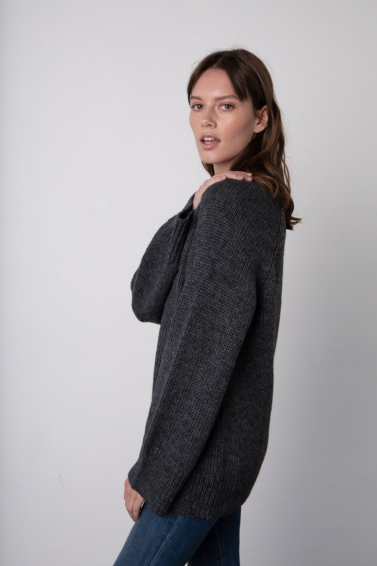 Kim Button Front Cardigan - Charcoal by Velvet — view 3