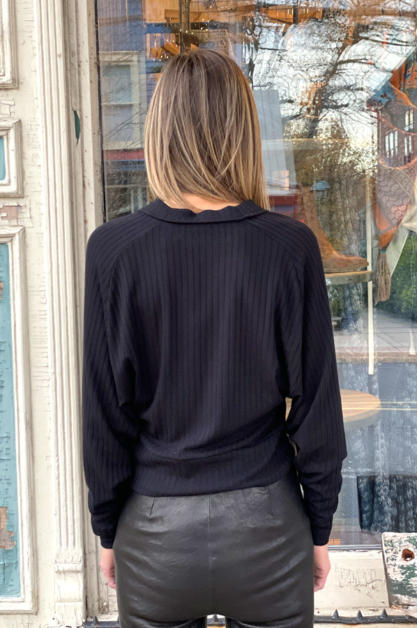 Crop Button Up Cardigan - Black by Enza Costa — view 4