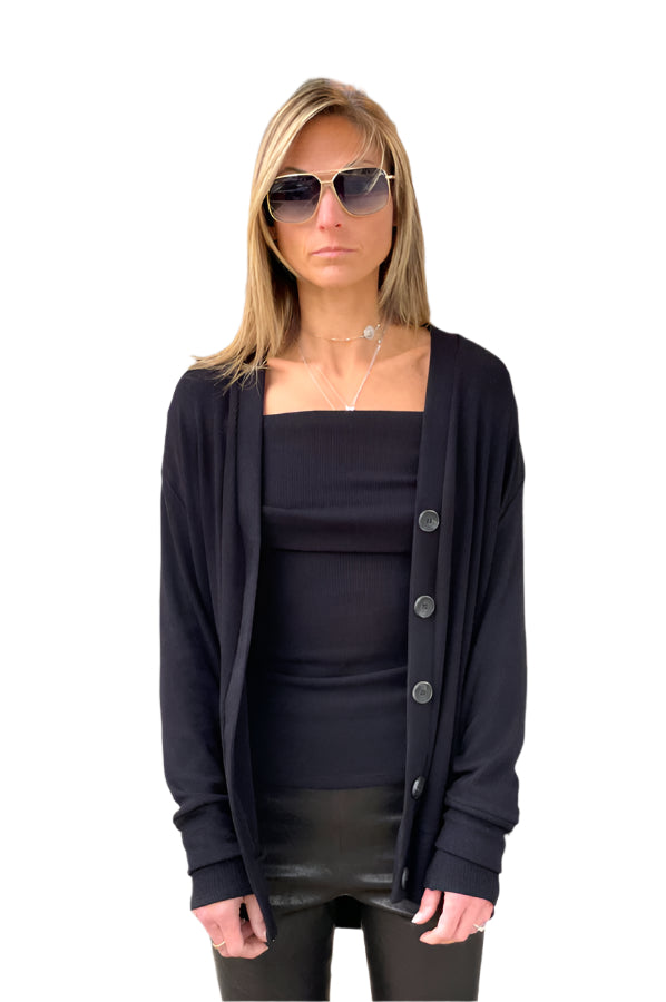 Button Up Cardigan - Black by Enza Costa | 25 South Boutiques