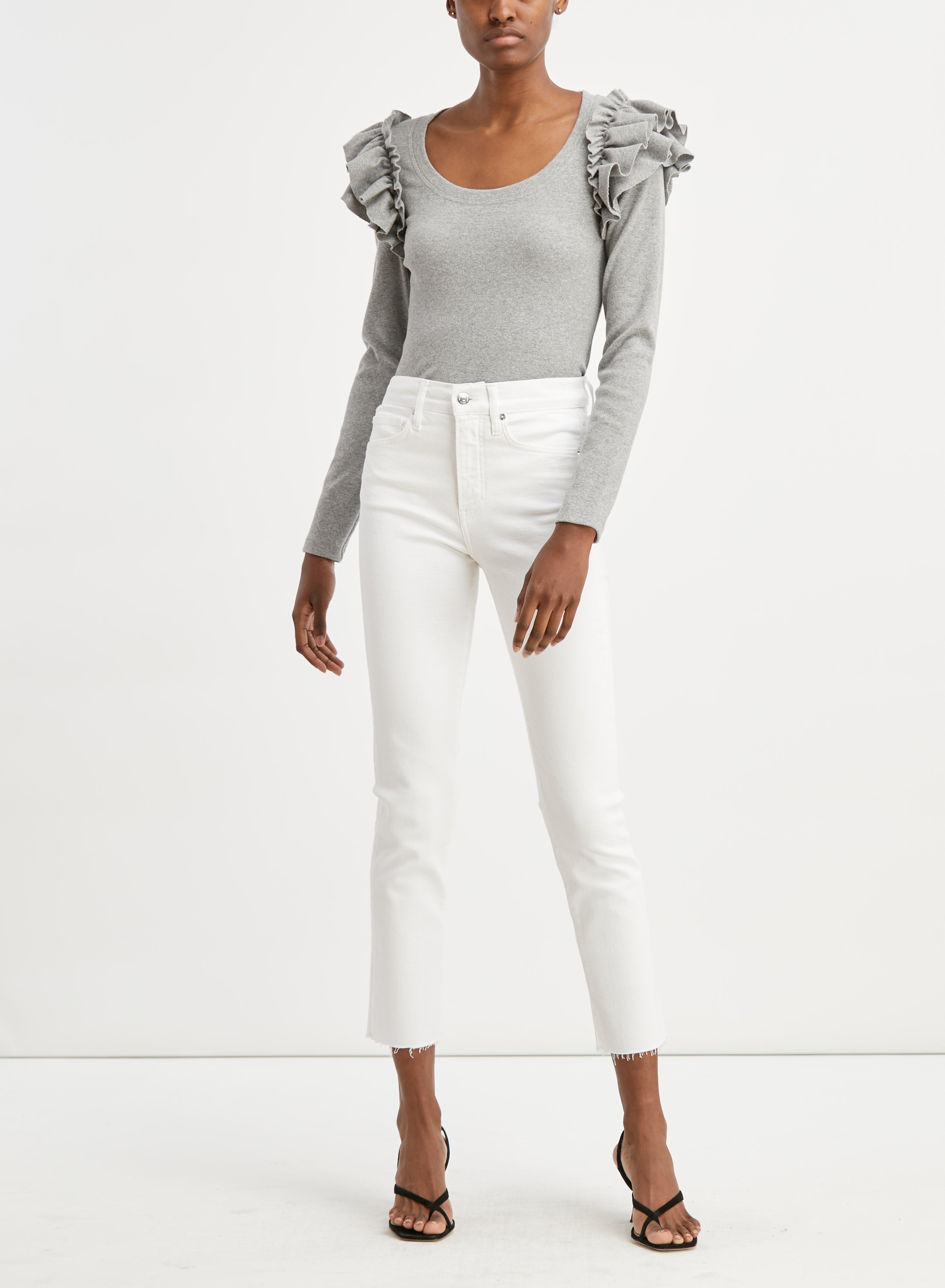 Carly Kick-Flare Raw Hem Jean - White by Veronica Beard | 25 South Boutiques
