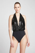 Cary Sequin Bodysuit - Black by Halston — alternate view