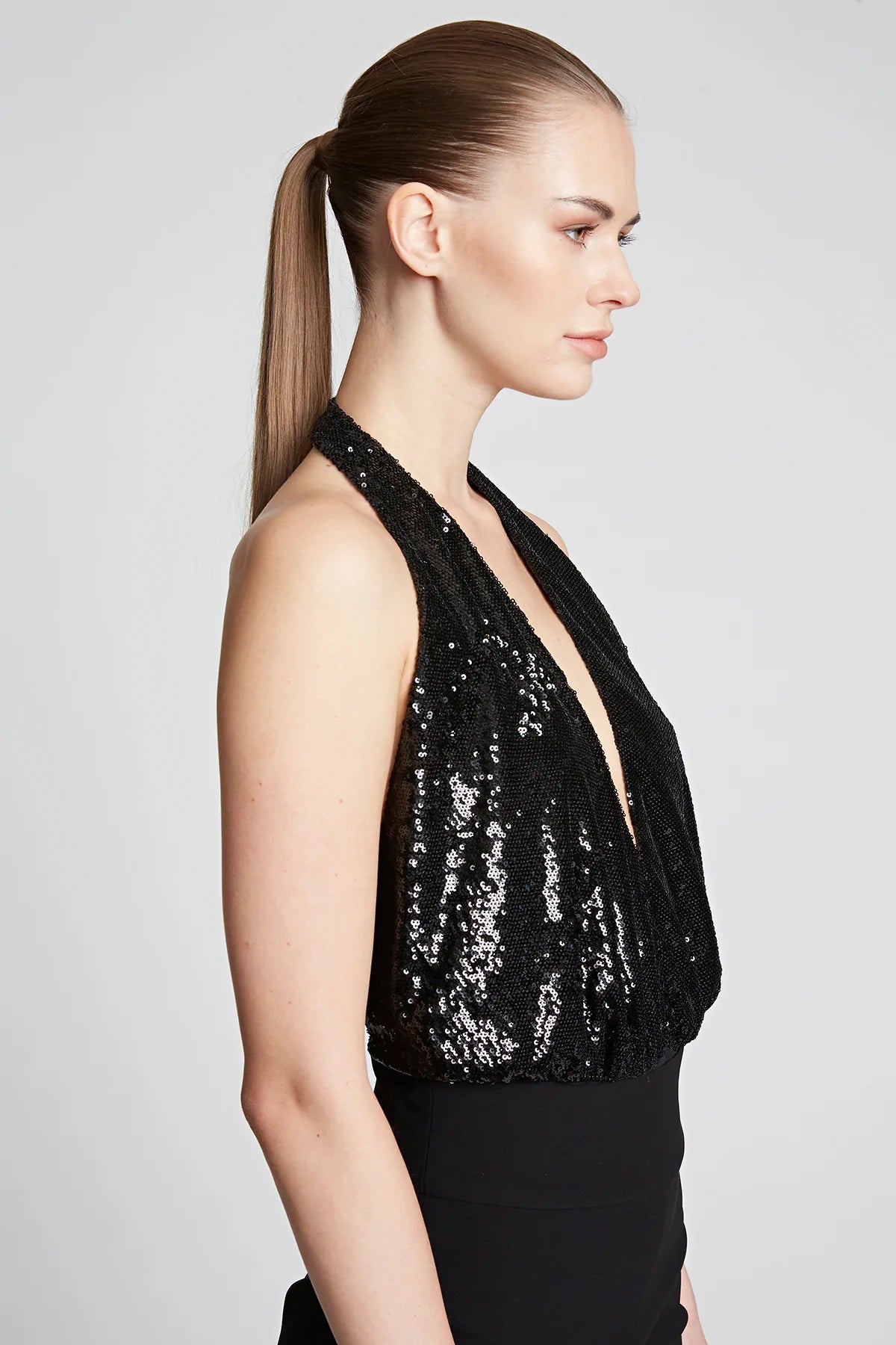 Cary Sequin Bodysuit - Black by Halston — view 7