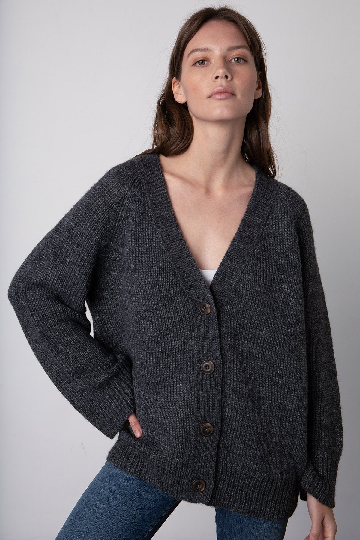 Kim Button Front Cardigan - Charcoal by Velvet | 25 South Boutiques