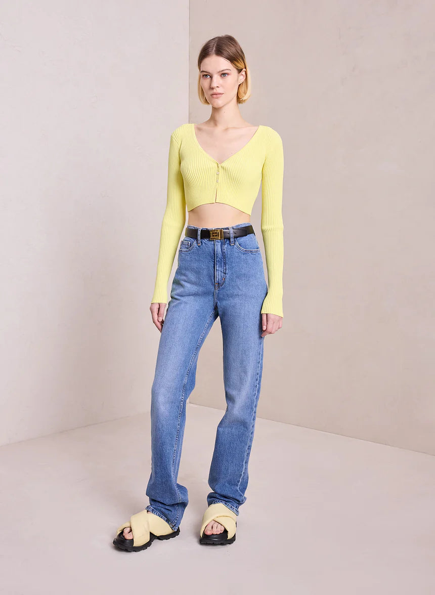 Hallie Rib Knit Cardigan - Citrine Yellow by A.L.C — view 3