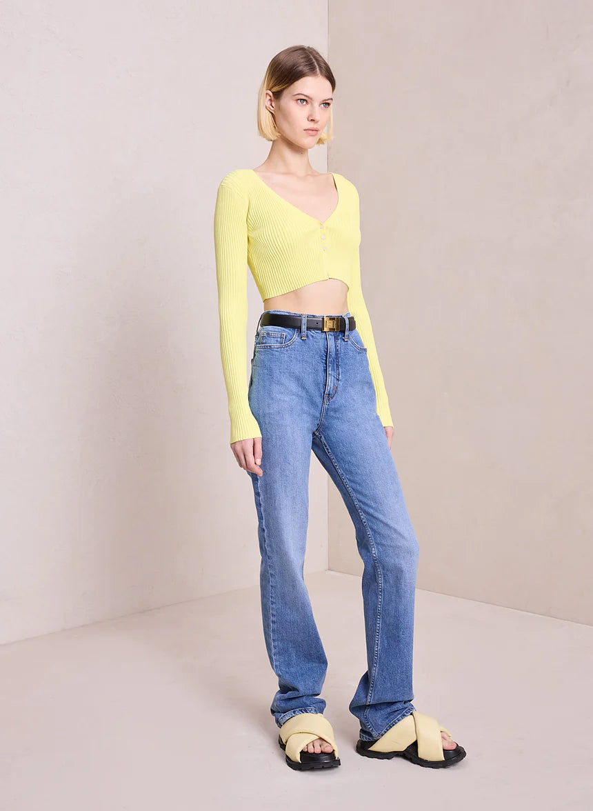 Hallie Rib Knit Cardigan - Citrine Yellow by A.L.C — view 4