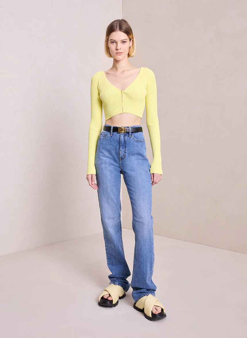 Hallie Rib Knit Cardigan - Citrine Yellow by A.L.C — alternate view