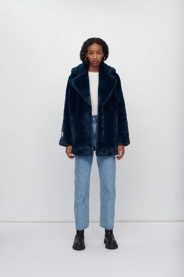 Heather Faux Fur Coat - Teal by Jakke — alternate view