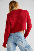 Cutting Edge Cable Pullover - Cranberry by Free People — alternate view