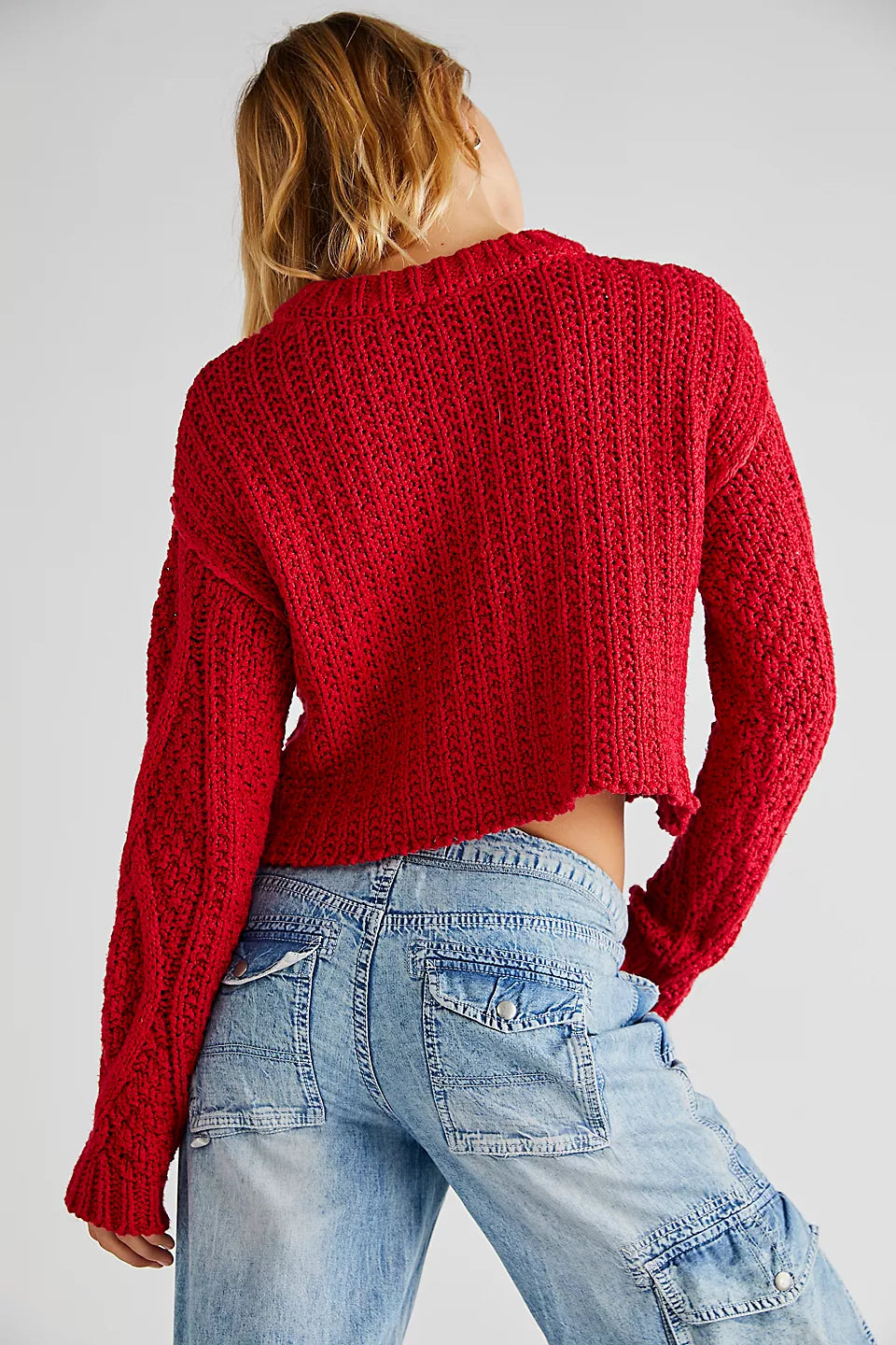 Cutting Edge Cable Pullover - Cranberry by Free People — alternate view