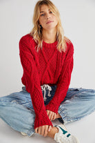 Cutting Edge Cable Pullover - Cranberry by Free People — view 4