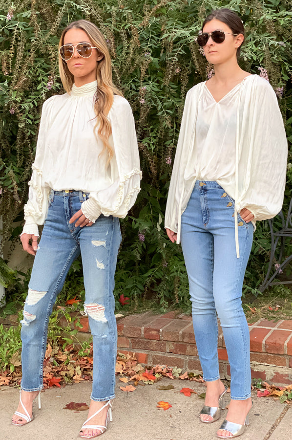 Shiny Paris Long Sleeve Blouse - Cream by Ramy Brook — view 3