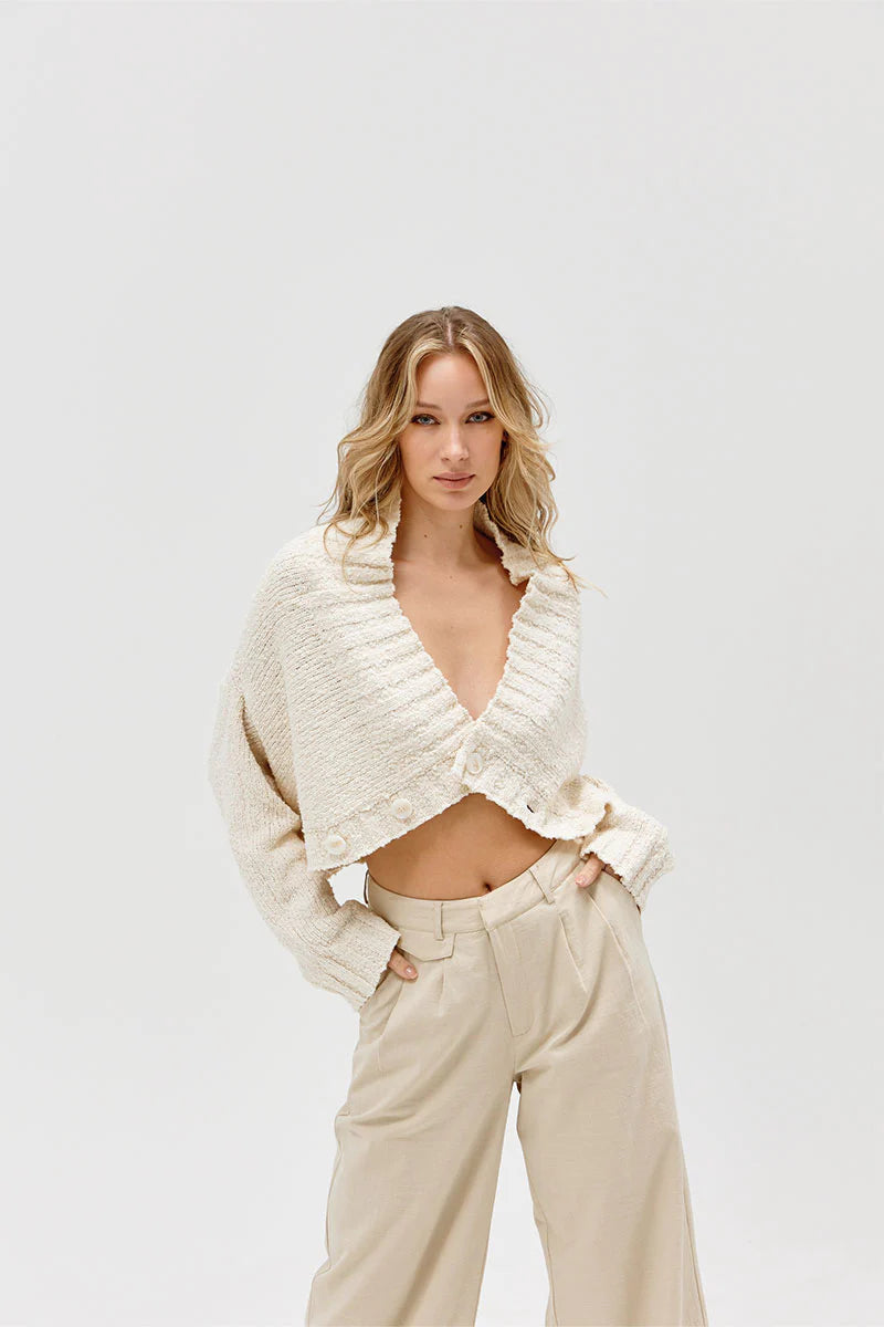 Inverse Crop Cardigan - Cream by Sovere — alternate view