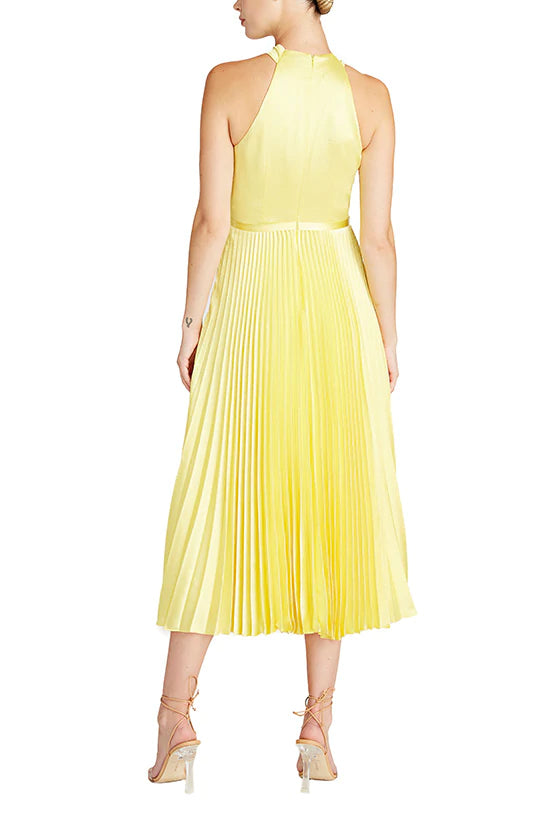 Crossover Neckline Satin Midi Dress - Lemon by ML Monique Lhuillier — view 4