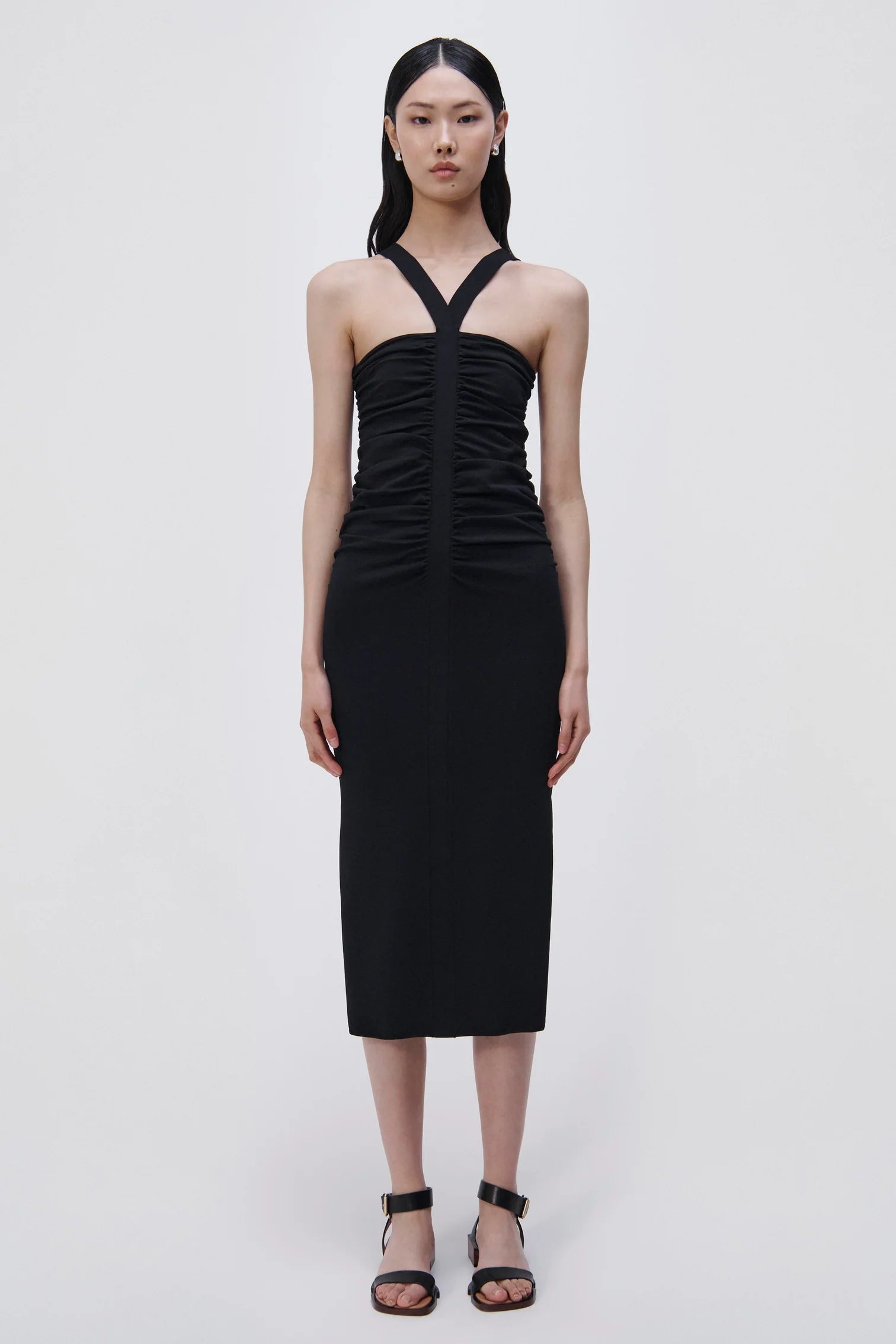 Darya Compact Rib Midi Dress - Black by Jonathan Simkhai — view 5