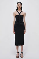 Darya Compact Rib Midi Dress - Black by Jonathan Simkhai — view 5