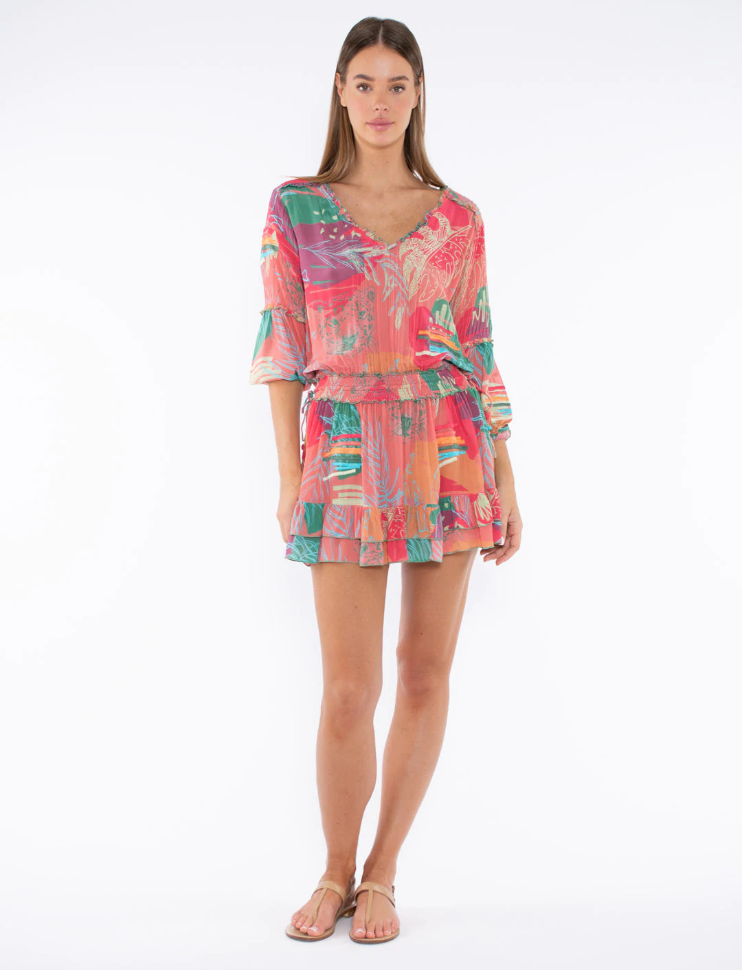Deniz Dress - Pink Abstract Jungle by Taj by Sabrina Crippa | 25 South Boutiques