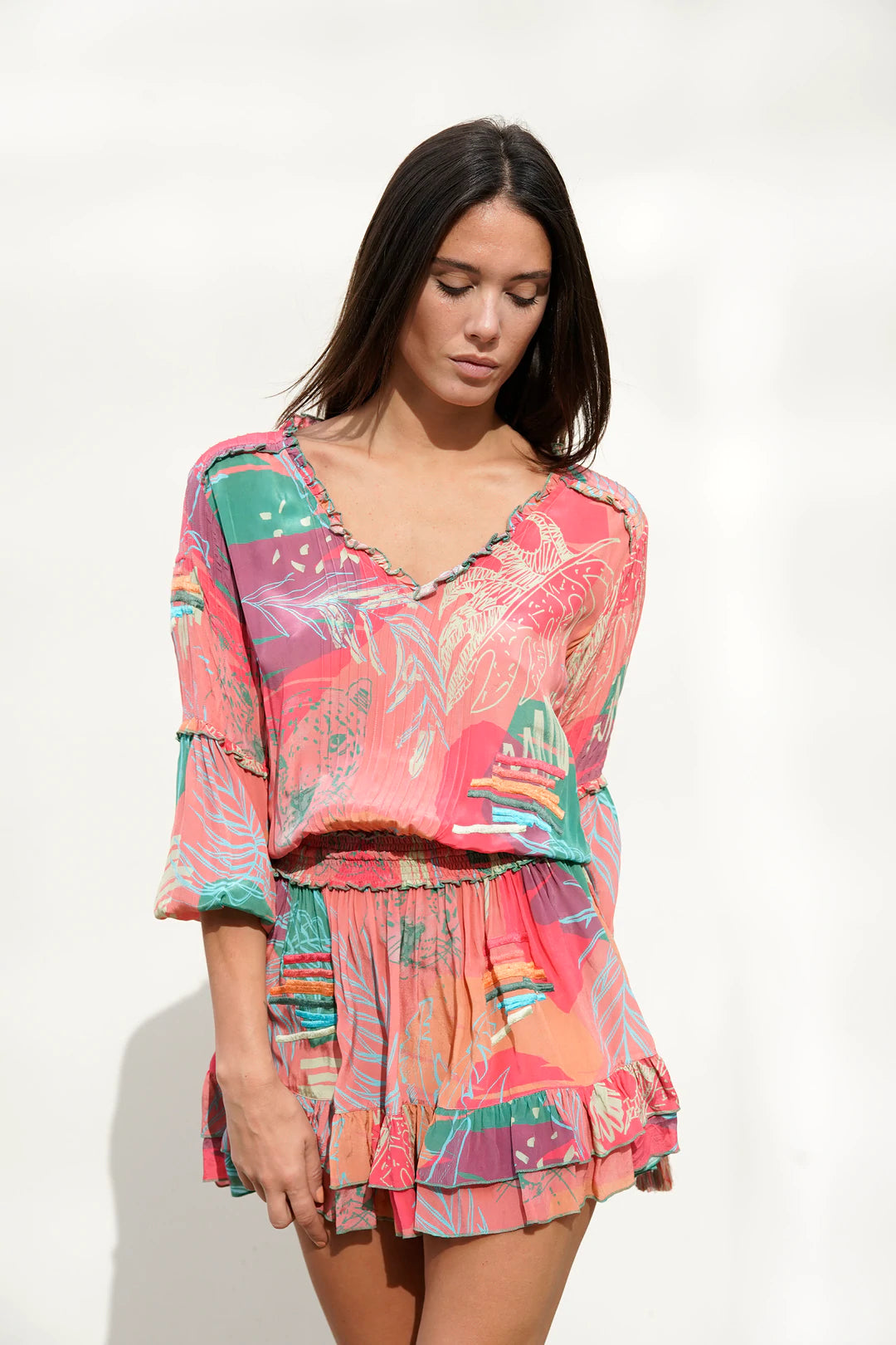 Deniz Dress - Pink Abstract Jungle by Taj by Sabrina Crippa — view 3