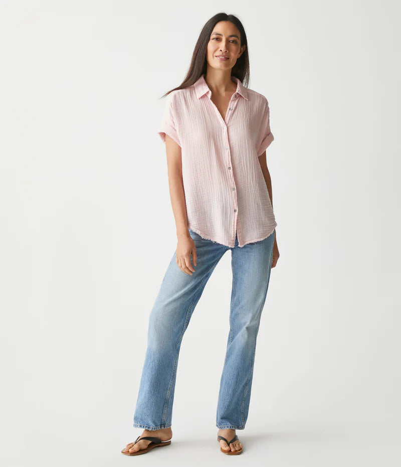 Bailey Gauze Button Down Shirt - Rose by Michael Stars — view 3