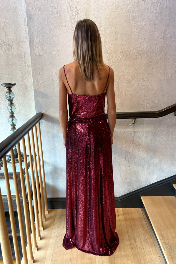Amiel Sequins Wrap Dress - Merlot by Halston — view 4