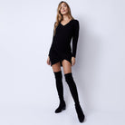 Supersoft Long Sleeve Overlap Shirred Dress - Black by Monrow — view 5