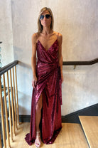 Amiel Sequins Wrap Dress - Merlot by Halston — view 3
