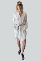 Long Sleeve V Neck Dress - White by Kristensen | 25 South Boutiques