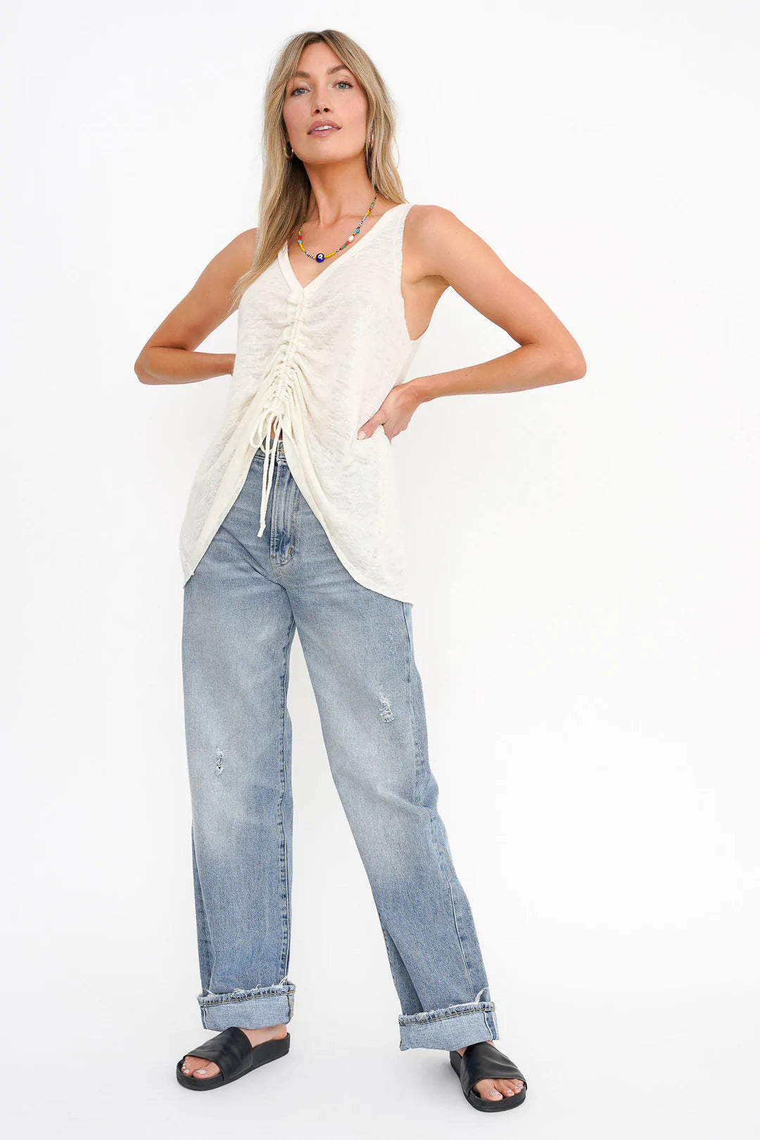 Cassie Ruched Tank - Egret by Project Social T — view 3