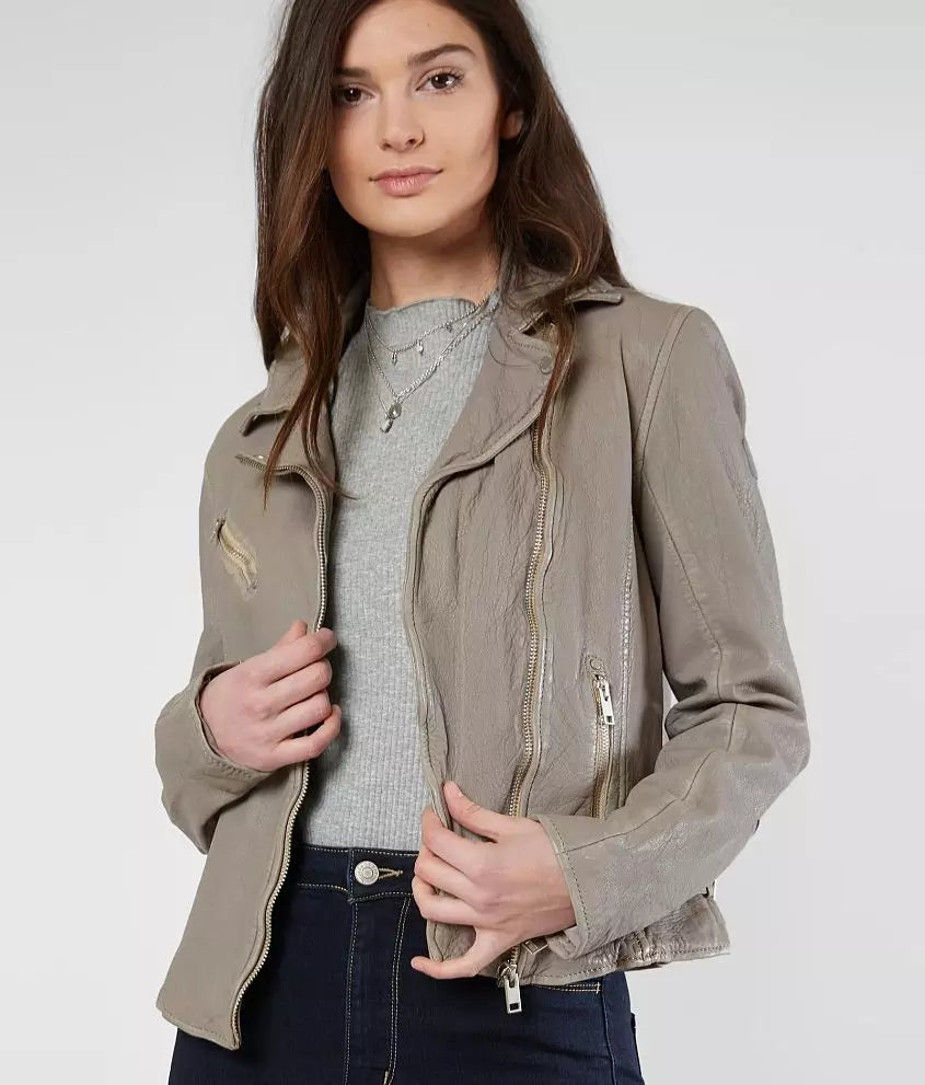 Sofia Leather Jacket - Elephant by Mauritius — alternate view