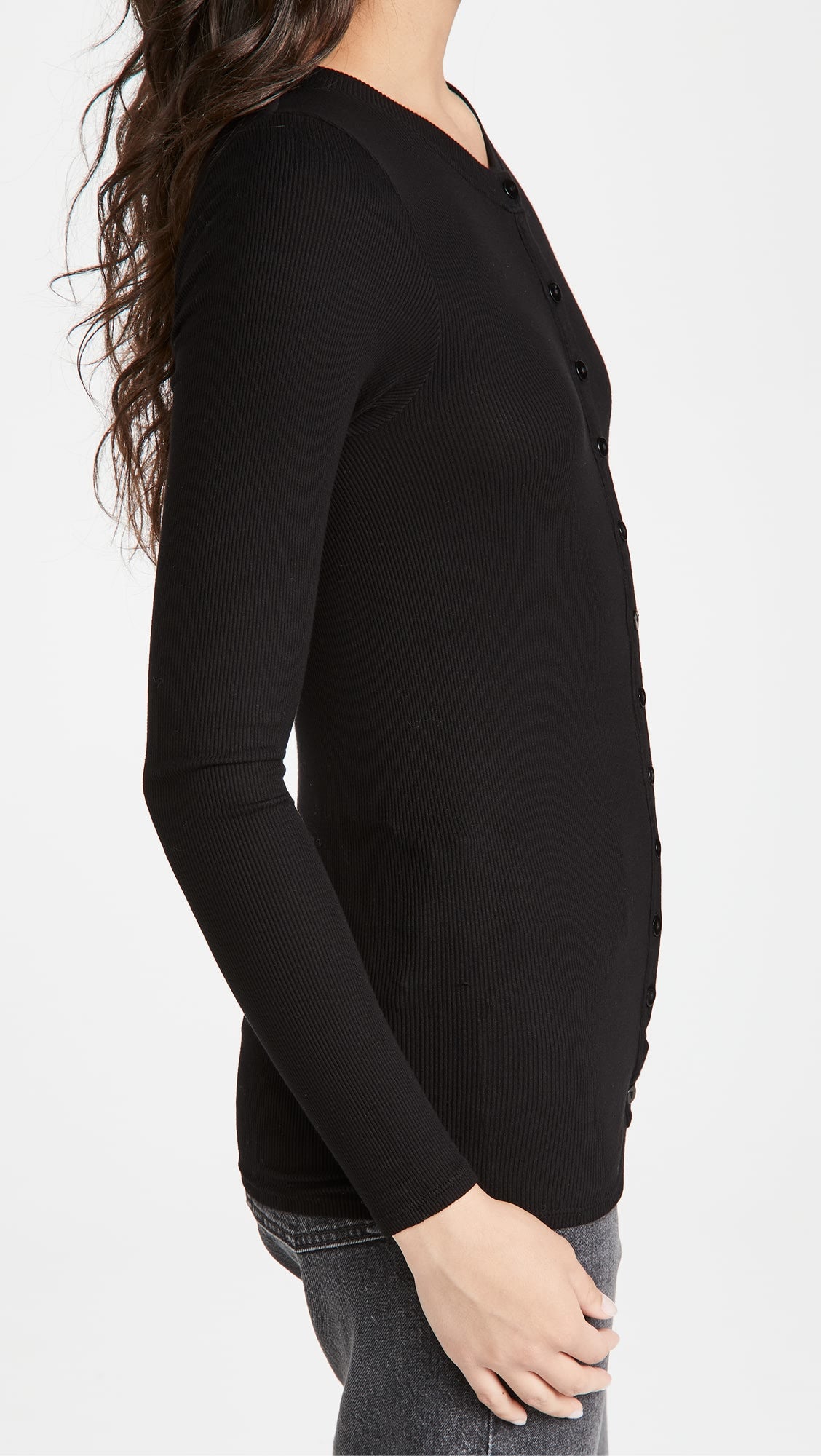 Silk Rib Fitted Cardigan - Black by Enza Costa — view 4
