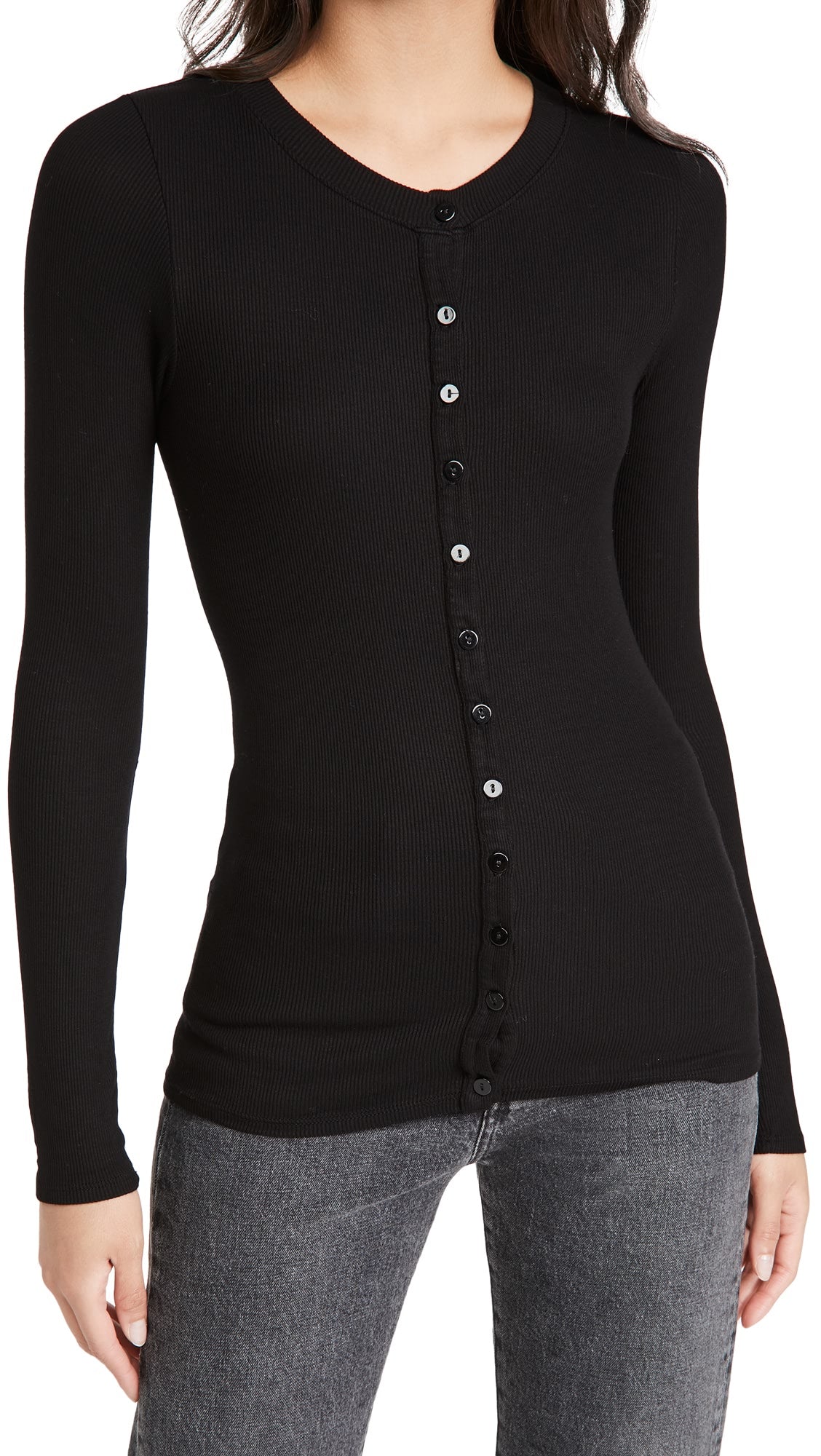 Silk Rib Fitted Cardigan - Black by Enza Costa — alternate view