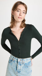 Silk Rib Fitted Cardigan - Dark Cedar by Enza Costa — alternate view