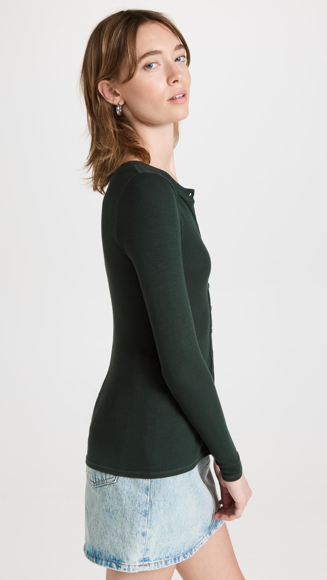Silk Rib Fitted Cardigan - Dark Cedar by Enza Costa — view 3