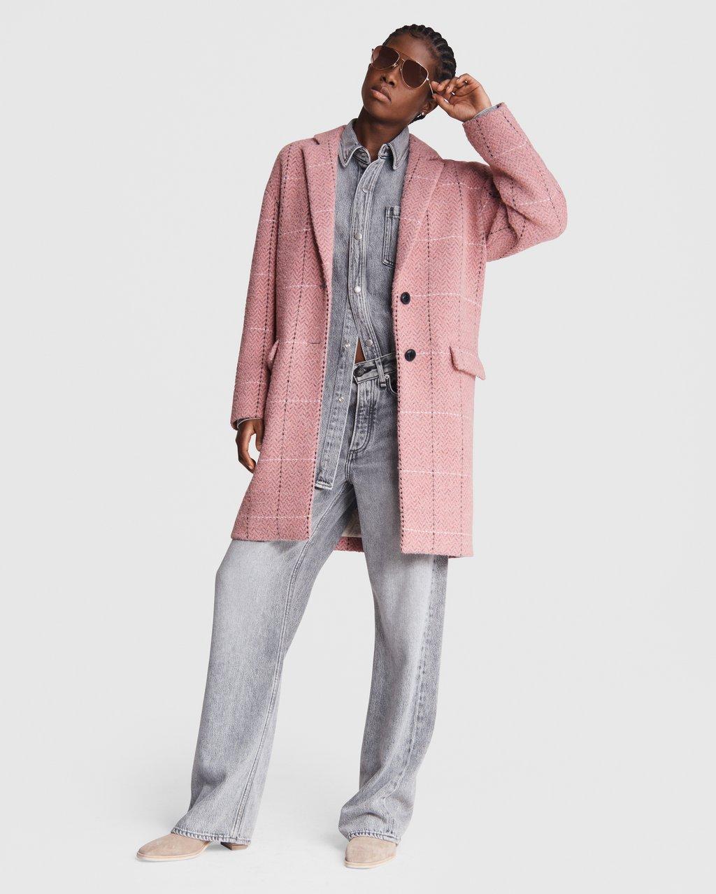Estelle Cocoon Wool Blend Check Coat - Pink Multi by Rag & Bone — view 3