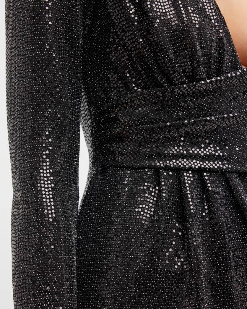 Esme Metallic Long-Sleeve Crossover Mini Dress - Black by Ramy Brook — view 5
