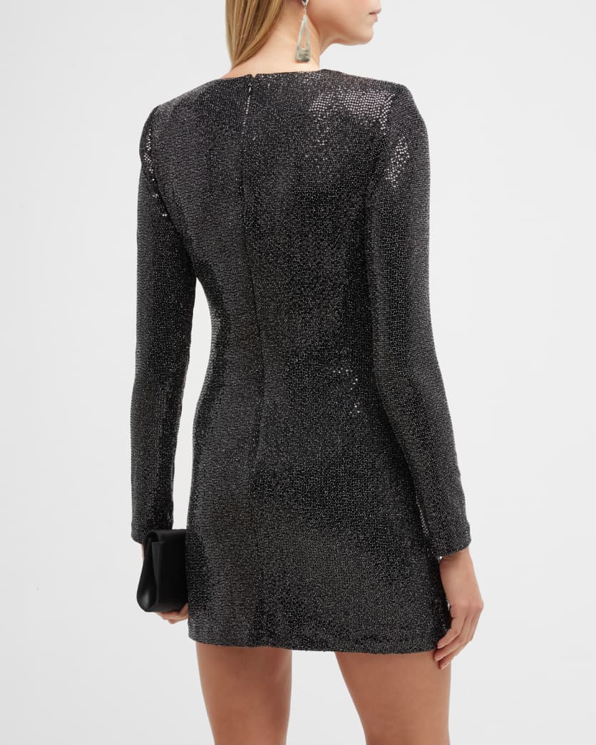 Esme Metallic Long-Sleeve Crossover Mini Dress - Black by Ramy Brook — view 3