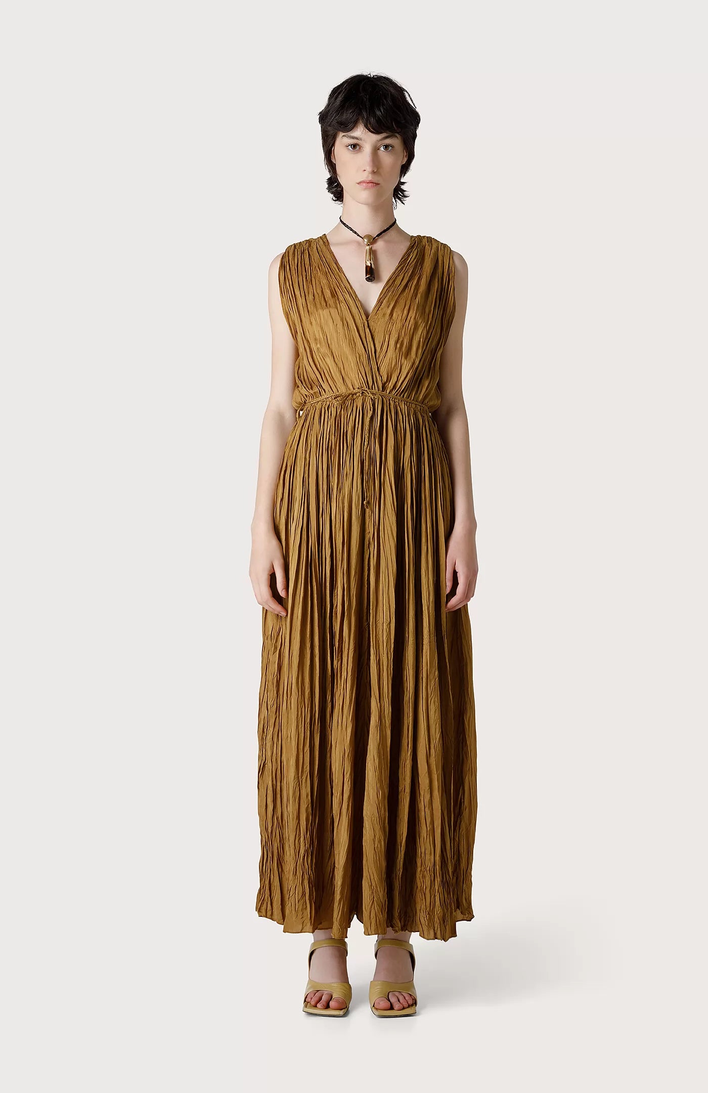 Crinkled Viscose Dress - Beige by Seventy Venezia — view 4