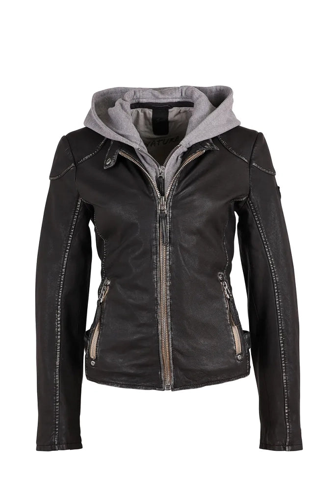 Finja Hooded Leather Jacket - Graphite by Mauritius | 25 South Boutiques