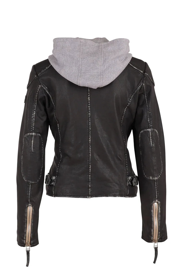 Finja Hooded Leather Jacket - Graphite by Mauritius — alternate view
