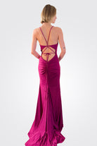 Tie Back Glitter Gown - Fuchsia by Jovani — alternate view