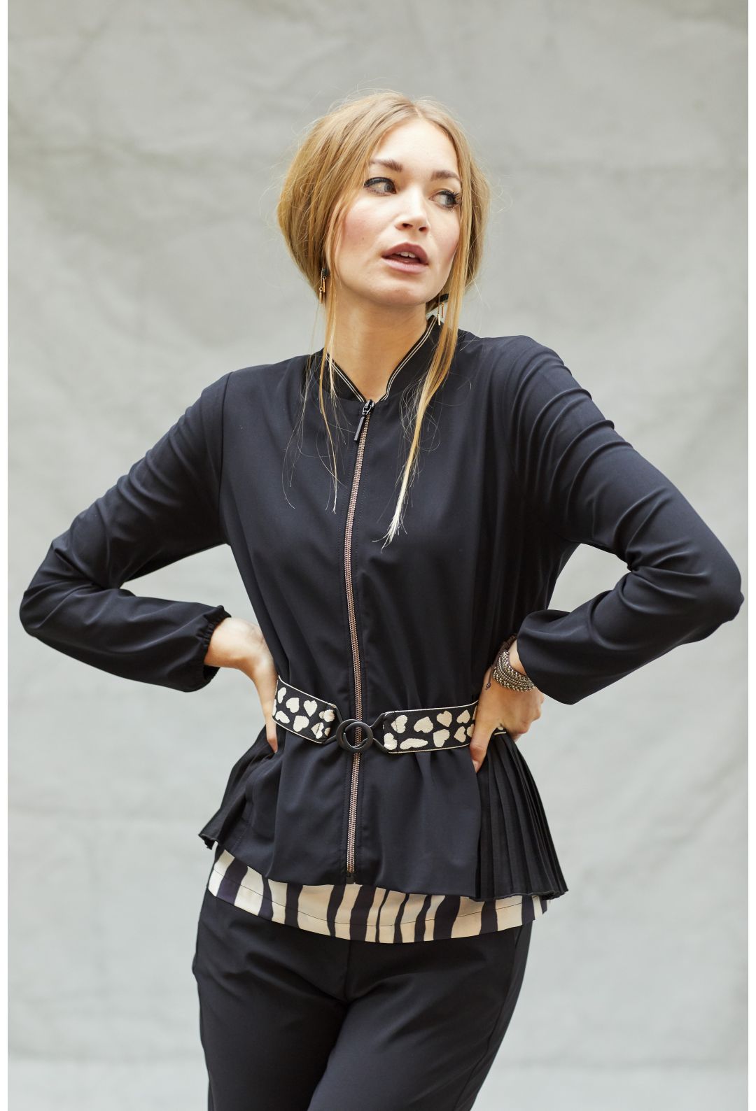 Fute Pleated Back Jacket & Belt - Black by Indies | 25 South Boutiques